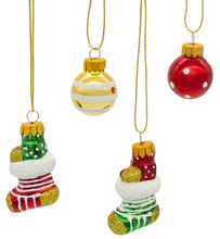 Load image into Gallery viewer, 25MM GLASS STOCKING & BALL ORNAMENTS - 10-PIECE BOX