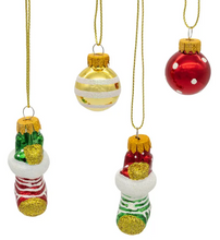 Load image into Gallery viewer, 25MM GLASS STOCKING & BALL ORNAMENTS - 10-PIECE BOX