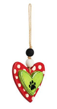 Load image into Gallery viewer, PAW PRINT HEART ORNAMENT - GREEN &amp; RED
