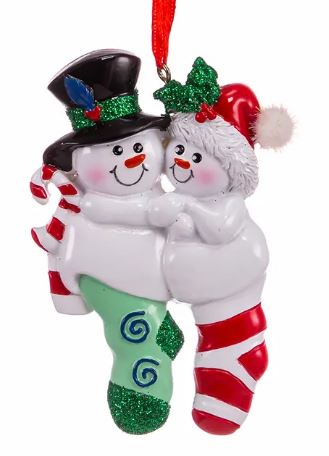 SNOWMAN STOCKING FAMILY OF 2 ORNAMENT
