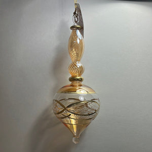 O-474 FULL SIZE GOLD ETCHED WITH SWIRL GLASS ORNAMENT