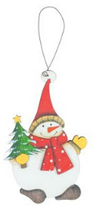 Load image into Gallery viewer, RED HAT SNOWMAN WOODEN ORNAMENT
