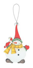 Load image into Gallery viewer, RED HAT SNOWMAN WOODEN ORNAMENT
