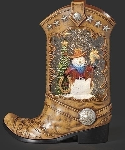 LIGHTED SWIRL BOOT WITH SNOWMAN