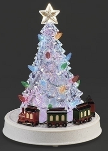 MUSICAL LIGHTED ACRYLIC TREE WITH TRAIN