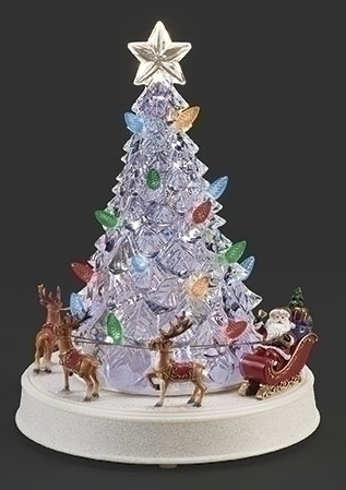 MUSICAL LIGHTED ACRYLIC TREE WITH SANTA & DEER