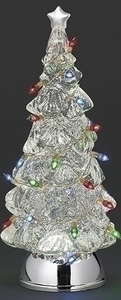 LIGHTED SWIRL TREE WITH LIGHTED BULBS & SILVER BASE