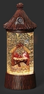 LIGHTED SWIRL BIRDHOUSE WITH CARDINAL HOLY FAMILY