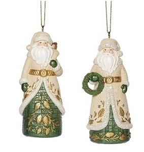 GREEN & GOLD LEAF DETAIL SANTA ORNAMENT