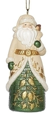 GREEN & GOLD LEAF DETAIL SANTA ORNAMENT