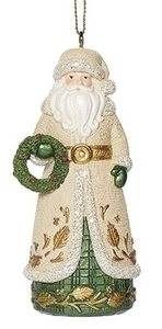 GREEN & GOLD LEAF DETAIL SANTA ORNAMENT