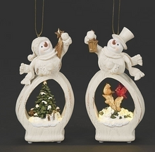 Load image into Gallery viewer, LIGHTED SNOWMAN SCENE ORNAMENT
