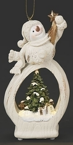 LIGHTED SNOWMAN SCENE ORNAMENT