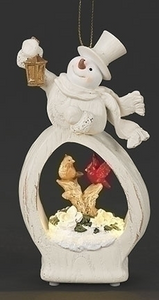 LIGHTED SNOWMAN SCENE ORNAMENT