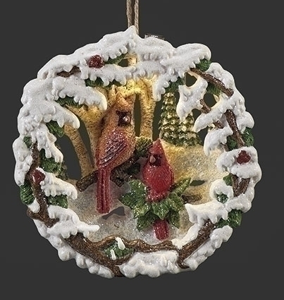 LIGHTED CARDINALS WREATH ORNAMENT