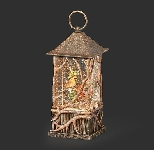 LIGHTED SWIRL CARDINAL ANTLER LANTERN