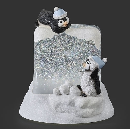 LIGHTED SWIRL PENGUINS ON CUBE