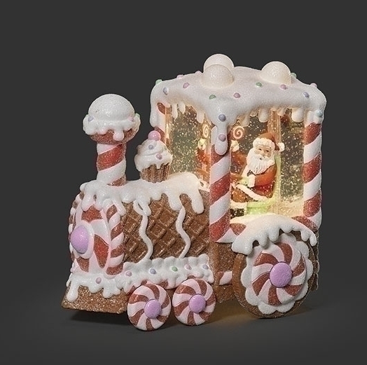 LIGHTED SWIRL PEPPERMINT CANDY TRAIN WITH SANTA