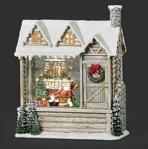 LIGHTED SWIRL LOG CABIN SLEEPING SANTA