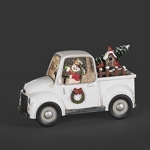LIGHTED SWIRL WHITE TRUCK WITH SNOWMAN