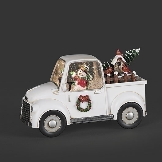 LIGHTED SWIRL WHITE TRUCK WITH SNOWMAN