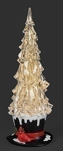 LIGHTED SWIRL TOP HAT TREE WITH CARDINAL