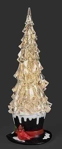 LIGHTED SWIRL TOP HAT TREE WITH CARDINAL