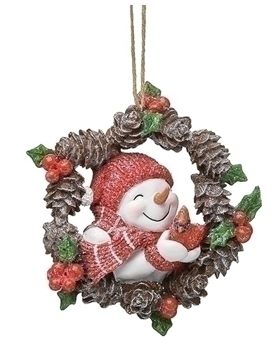 SNOWMAN IN PINECONE WREATH ORNAMENT