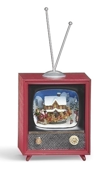 LIGHTED MUSICAL ROTATING TV WITH HOUSE & SLEIGH