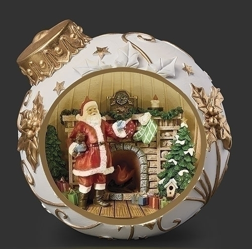 LIGHTED ORNAMENT SANTA BY FIREPLACE FIGURE