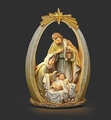 LIGHTED HOLY FAMILY WOOD ARCH