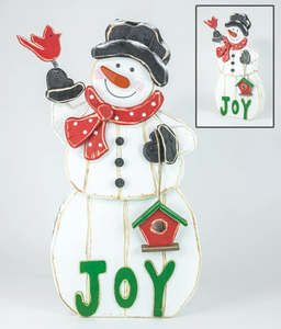 JOY CARDINAL WOODEN SNOWMAN STANDER