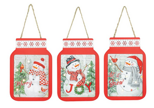 SNOWMAN RED JAR HANGER