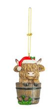Load image into Gallery viewer, BUCKET OR GIFT BOX HIGHLAND COW ORNAMENT
