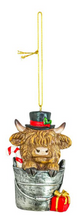 Load image into Gallery viewer, BUCKET OR GIFT BOX HIGHLAND COW ORNAMENT
