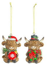 Load image into Gallery viewer, HOLLY JOLLY HIGHLAND COW ORNAMENT
