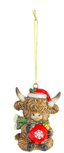Load image into Gallery viewer, HOLLY JOLLY HIGHLAND COW ORNAMENT
