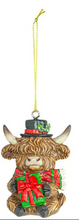 Load image into Gallery viewer, HOLLY JOLLY HIGHLAND COW ORNAMENT
