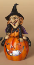 Load image into Gallery viewer, LIGHTED HALLOWEEN FIGURINE SITTING ON PUMPKIN
