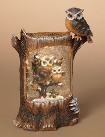 SWIRL GLITTER LIGHTED HOLIDAY OWL STUMP