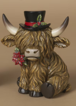 Load image into Gallery viewer, HOLIDAY SITTING HIGHLAND COW FIGURE
