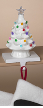 Load image into Gallery viewer, LIGHTED CERAMIC CHRISTMAS TREE STOCKING HOLDER WITH TIMER
