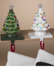 Load image into Gallery viewer, LIGHTED CERAMIC CHRISTMAS TREE STOCKING HOLDER WITH TIMER
