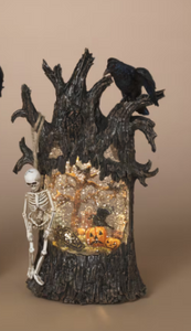 LIGHTED SPINNING WATER GLOBE HAUNTED TREE