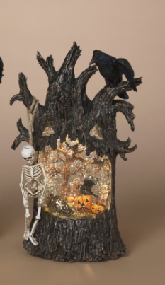 LIGHTED SPINNING WATER GLOBE HAUNTED TREE