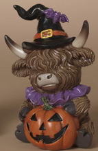 Load image into Gallery viewer, HALLOWEEN HIGHLAND COW WEARING WITCH HAT
