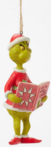 GRINCH HOLDING BOOK ORNAMENT