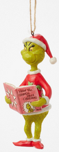 Load image into Gallery viewer, GRINCH HOLDING BOOK ORNAMENT
