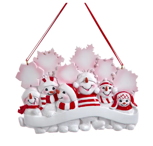 SNOWMAN FAMILY OF 6 WITH SNOWFLAKES ORNAMENT