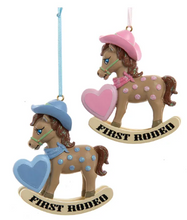 Load image into Gallery viewer, &quot;FIRST RODEO&quot; BABY&#39;S 1ST ROCKING HORSE ORNAMENT

